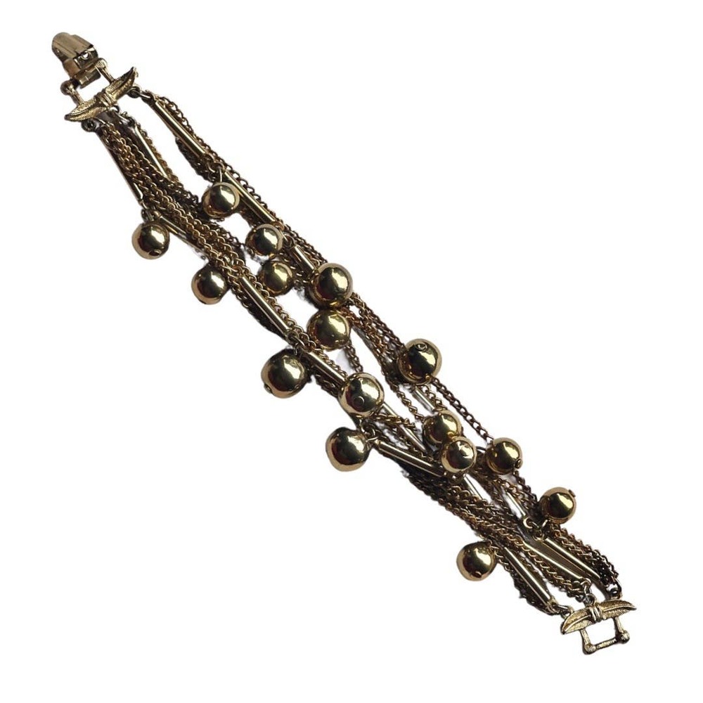 Vintage 1970's Gold Tone Multi Strand Bracelet With Round Gold Balls Accent - Picture 3 of 3